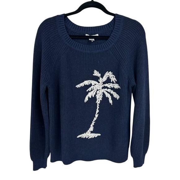Tommy Bahama Navy White Palm Tree Embroidered Knit Sweater Womens Size Small - Picture 1 of 6